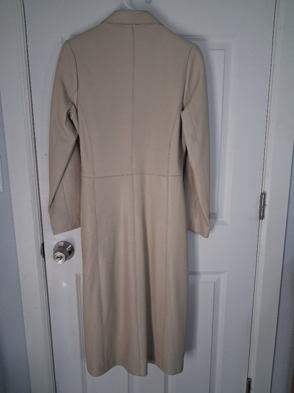 Vintage Moroccan Genuine Lambskin Leather Blazer Trench Coat Tan Size Small - Picture 10 of 13